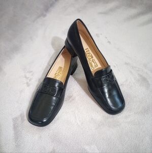 Savatore Ferragamo Black Leather Gancini Moccasins Loafers 6.5 B